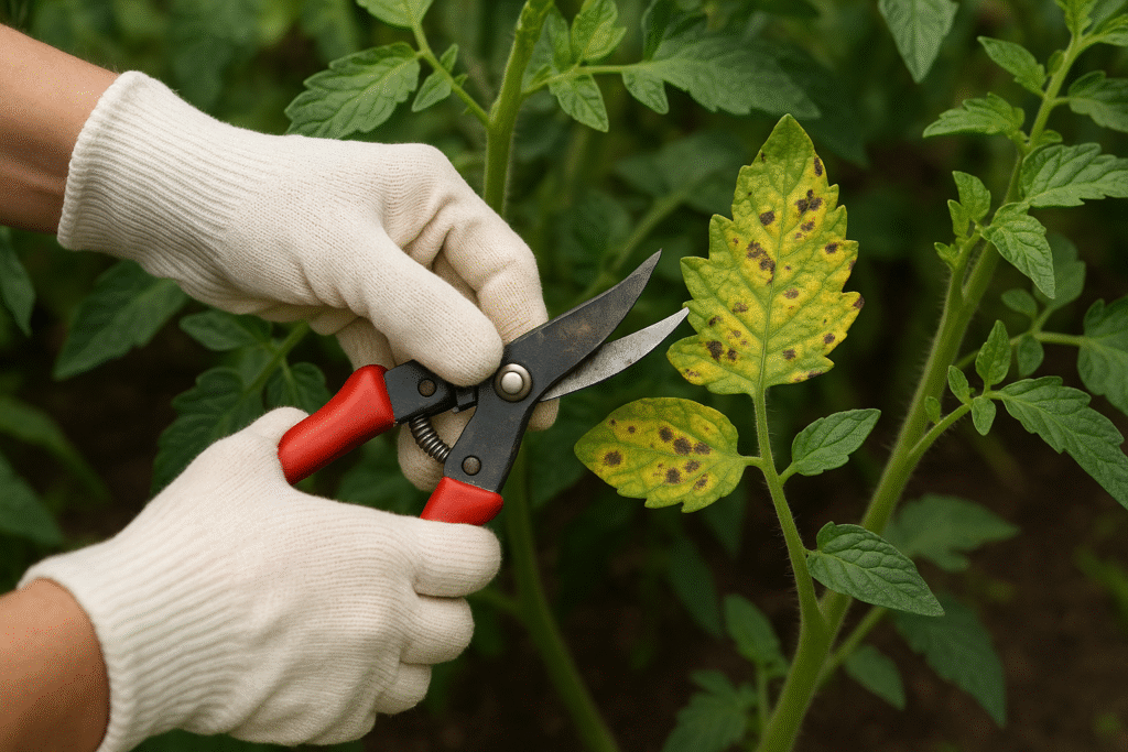 Fazer a poda das folhas com sinais de contaminação por pragas, especialmente aquelas com suspeita de fungos, é fundamental para preservar a integridade da hortaliça.