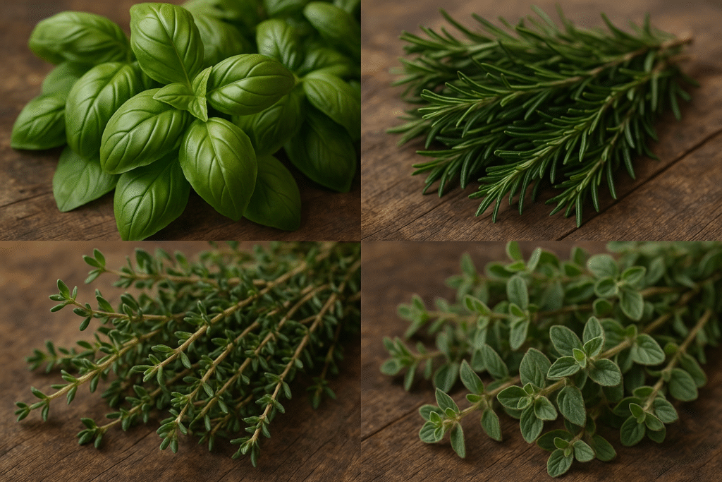 Manjericão, alecrim, tomilho e orégano são excelentes opções de hortaliças para se cultivar em casa.