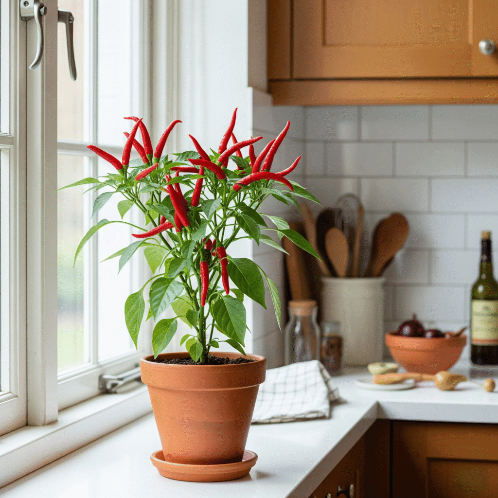 A pimenta Dedo-de-Moça representa o sabor brasileiro crescendo na cozinha.