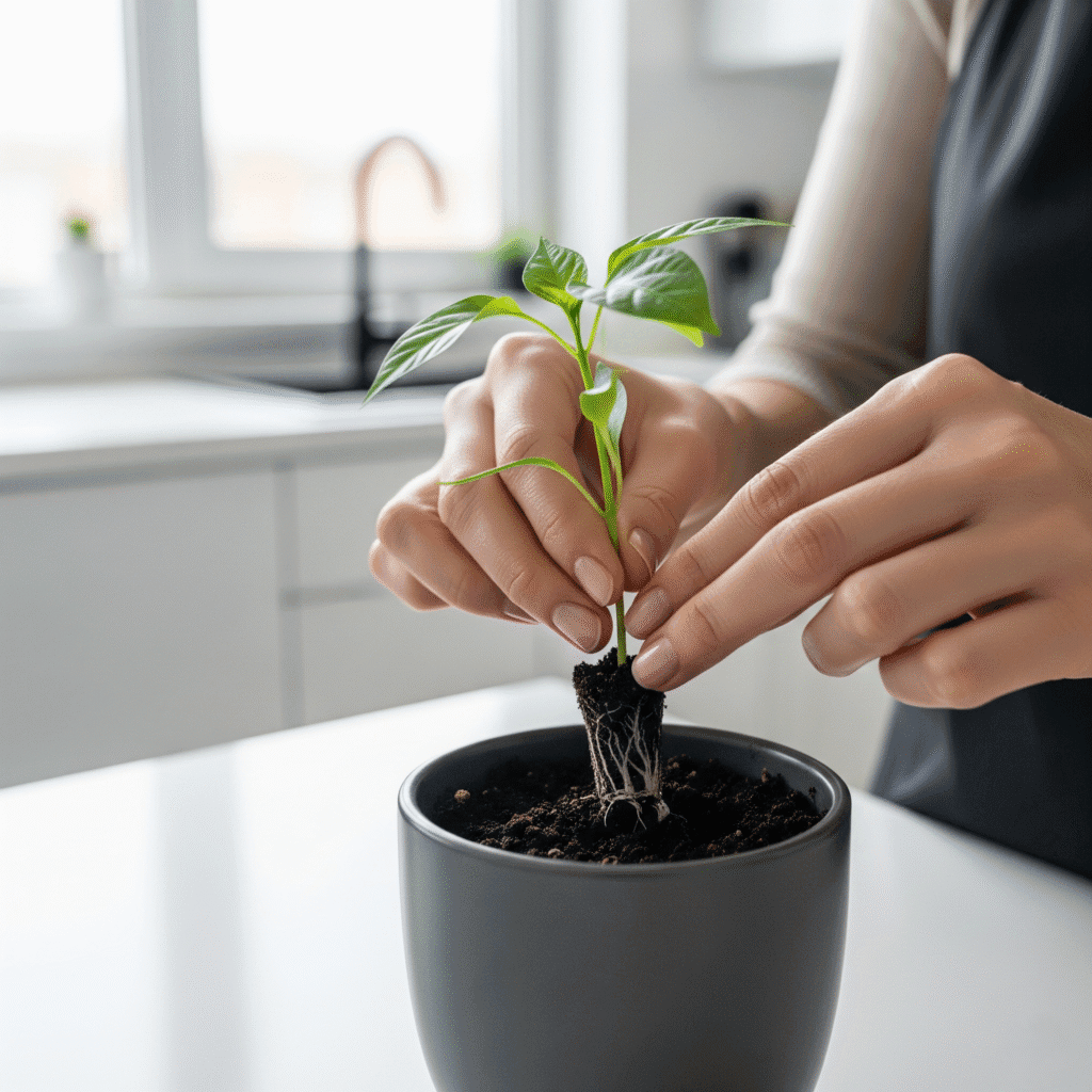 O transplante da muda de pimenteira para o vaso definitivo é um passo crucial. Cuidado e carinho nesse momento fazem toda a diferença.